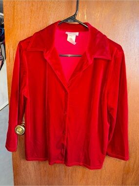 Kathie Lee Collection Red Velvet Button-Down Shirt